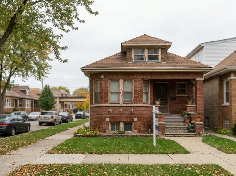 Chicago brick bungalow on a residential street illustrating house selling options for homeowners in Chicago